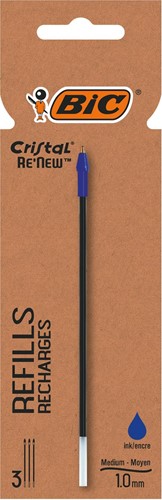 BIC Cristal Re-New recharge stylo bille, medium, 3 p, bleu