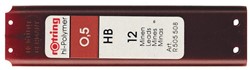 Rotring potloodstiften, 0,5 mm, HB, etui van 12 stuks