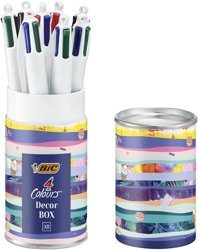 Bic 4 Colours Decors stylo bille 4 couleurs, moyen, 4 couleurs d'encre classique, boîte de 8 pièces