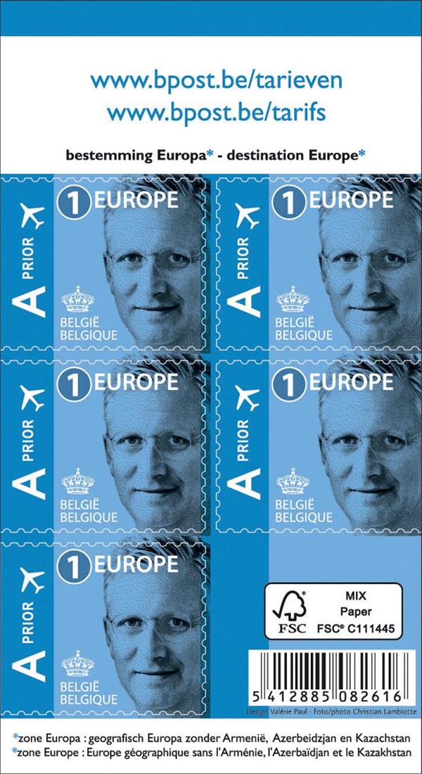 BPost postzegel tarief 1 Europa, Koning Filip, blister van 50 stuks, prior 50 Meyer
