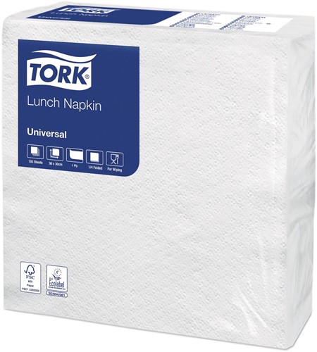 Tork serviettes Ft 30 x 30 cm, 1 pli, blanc, paquet de 100 pièces