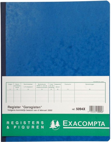 Exacompta register garagist en pomphouder, ft 32 x 25 cm, Nederlandstalig