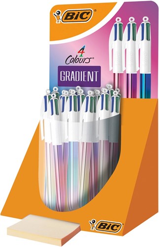 Bic 4 Colours Gradient, stylo bille 4 couleurs, moyen, 4 couleurs d'encre classique, présentoir de 30 piè