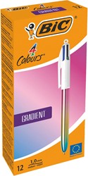 933948:Bic 4 Colours Fluo, stylo bille, 0,32 mm, 3 couleurs classiques et  un surligneur jaune fluo