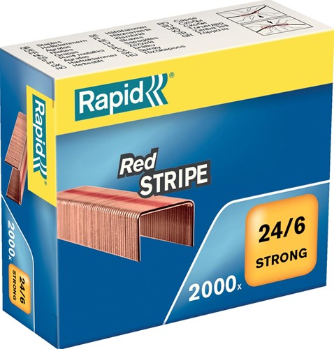 Rapid Agrafes 24/6, Red Stripe, cuivrées, boîte de 2.000 agrafes 2000 Stuk
