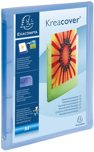 Exacompta Classeur à anneaux Kreacover 4 anneaux, bleu transparent