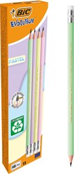 Bic crayon graphite Evolution Pastel HB avec gomme, boîte de 12 pièces, assorti