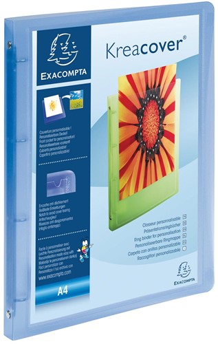 Exaclair Classeur personnalisable Kreacover 4 anneaux, bleu transparent