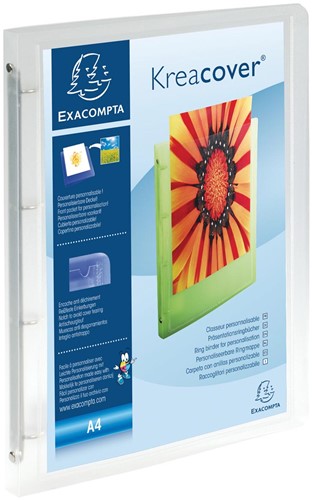 Exaclair Classeur personnalisable Kreacover 4 anneaux, blanc transparent