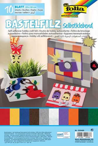 Folia zelfklevend vilt ft 20 x 30 cm, pak met 10 vel in geassorteerde kleuren