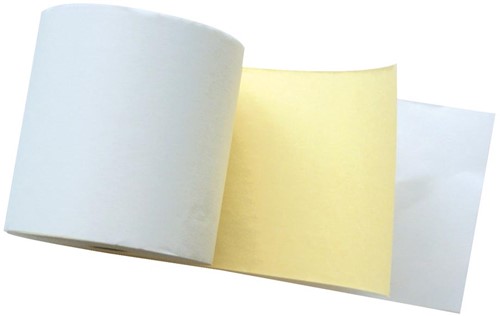 Bobine à 2 plis ft 76 mm, diamètre +-65 mm, mandrin 12 mm, longueur 25m, couleur blanc-jaune