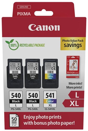 Canon photo value pack 2 x PG-540L + 1 x CL-541XL, 300 - 400 pagina's, OEM 5224B015, 4 kleuren