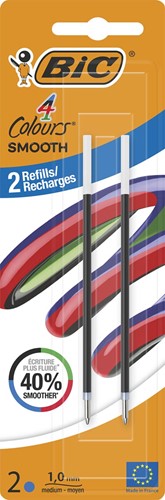 Bic recharge pour stylo bille 4 Colours Smooth, medium, blister de 2 pièces, bleu
