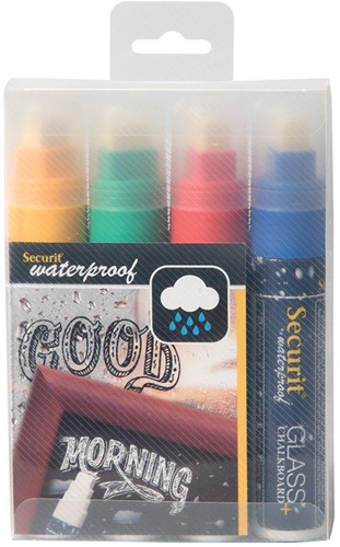 Securit Waterproof krijtmarker large, etui met 4 stuks in geassorteerde kleuren