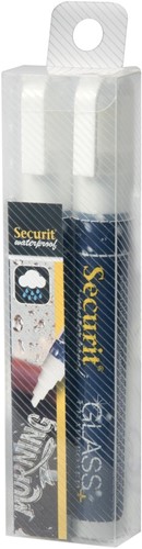 Securit Waterproof krijtmarker medium wit, blister met 2 stuks