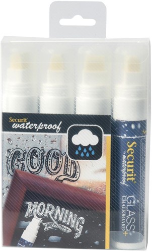 Securit Waterproof marqueur à la craie large blanc, blister de 4 pièces 1 Stuk