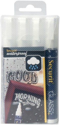 Securit Waterproof krijtmarker medium wit, blister met 4 stuks