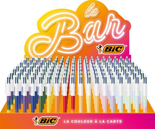 BIC Colours BAR stylo bille 4 couleurs, couleurs assorties, display de 216 pièces