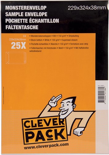 Cleverpack pochettes échantillons, ft 229 x 324 x 38 mm, avec bande adhésive, blanc, paquet de 25 pièces