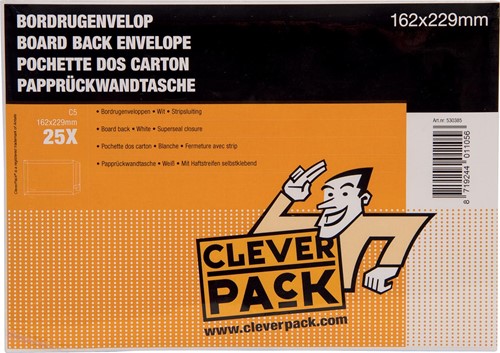 Cleverpack bordrugenveloppen, ft 162 x 229 mm, avec bande adhésive, blanc, paquet de 25 pièces