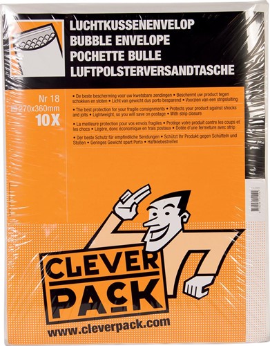 Cleverpack enveloppes à bulles d'air, ft 270 x 360 mm, avec bande adhésive, blanc, paquet de 10 pièces 10 Stuk