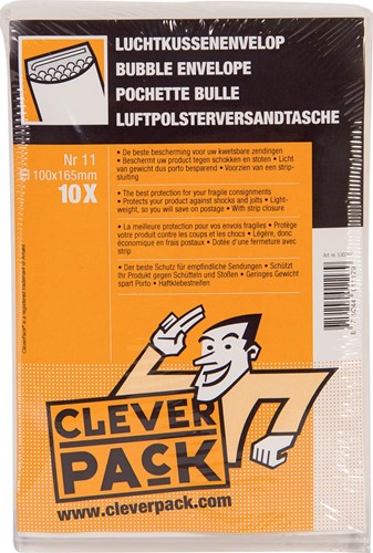 Cleverpack enveloppes à bulles d'air, ft 100 x 165 mm, avec bande adhésive, blanc, paquet de 10 pièces 10 Stuk