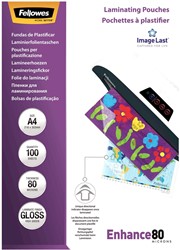 Fellowes pochette à plastifier Enhance80, ft A4, 160 microns (2 x 80 microns), paquet de 100 pièces 100 Stuk
