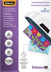 Fellowes pochette à plastifier Enhance80, ft A3, 160 microns (2 x 80 microns), paquet de 100 pièces 100 Stuk
