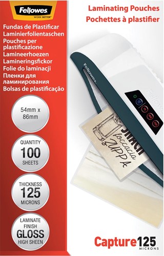 Fellowes pochette à plastifier Capture125 ft 54 x 86 mm, 250 microns (2 x 125 microns), 100 pièces 100 Stuk
