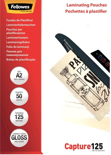 Fellowes pochette à plastifier Capture125 ft A2, 250 microns (2 x 125 microns), paquet de 50 pièces