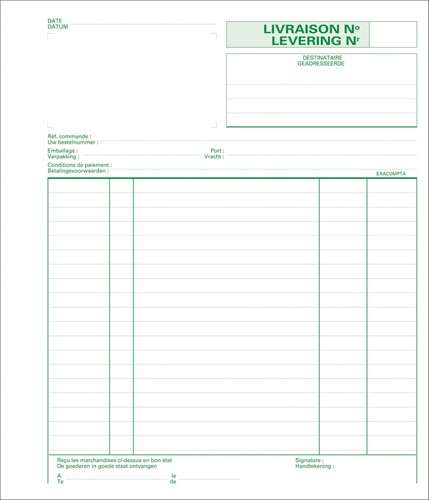 Exacompta livraisons, ft 21 x 18 cm, dupli (50 x 2 feuilles), bilingue (NL/FR)