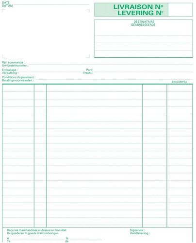 Exacompta leveringen, ft 21 x 18 cm, tripli (50 x 3 vel), tweetalig (NL/FR)