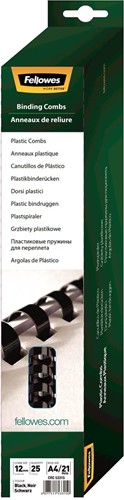 Fellowes reliures, paquet de 25 pièces, 12 mm, noir 25 Stuk