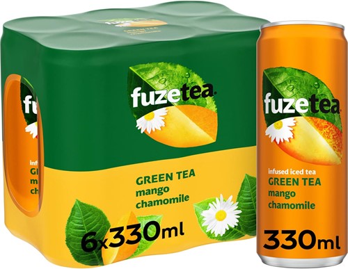 Fuze Tea boisson rafraîchissant, non pétillant, canette sleek de 33 cl, paquet de 24 pièces, mangue camom