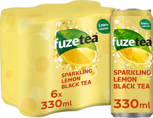 Fuze Tea boisson rafraîchissant, pétillant, canette sleek de 33 cl, paquet de 24 pièces, thé noir