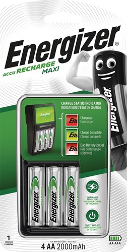 Energizer chargeur Maxi Charger, 4 x AA piles inclus, sous blister