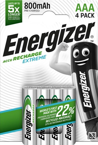 Energizer piles rechargeables Extreme AAA, blister de 4 pièces