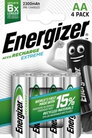Energizer piles rechargeables Extreme AA, blister de 4 pièces