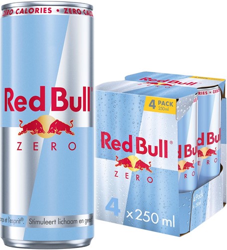 Red Bull energiedrank, zero, blik van 25 cl, pak van 4 stuks