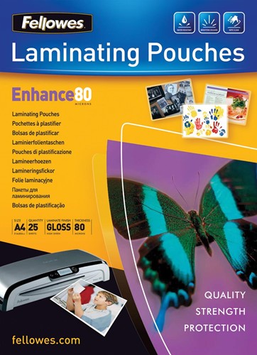 Fellowes pochette à plastifier, ft 210 x 297 mm, 160 microns (2 x 80 microns), brillante, paquet de 25 pi 25 Stuk