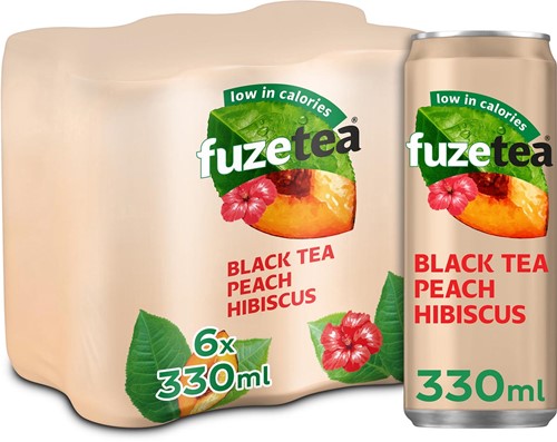 Fuze Tea boisson rafraîchissant, non pétillant, canette sleek de 33 cl, paquet de 24 pièces, pêche hibisc