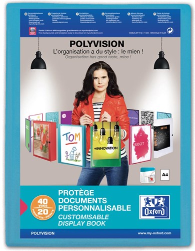 OXFORD Polyvision protège documents personnalisable, format A4, en PP, 20 pochettes, bleu 1 Stuk