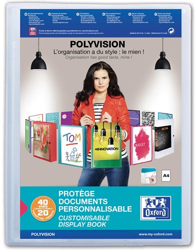 OXFORD Polyvision protège documents personnalisable, format A4, en PP, 20 pochettes, transparent 1 Stuk