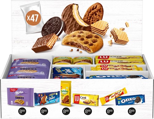 Assortiment biscuits fourrés de Milka, Oreo et Lu, boîte de 47 pièces, mix