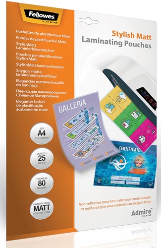 Fellowes pochette à plastifier Admire Stylish Matt Enhance80 ft A4, 160 microns (2x80 microns), 25 pièces 25 Stuk
