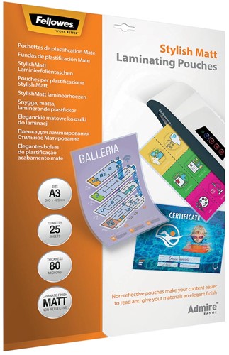 Fellowes pochette à plastifier Admire Stylish Matt Enhance80 ft A3, 160 microns (2x80 microns), 25 pièces 25 Stuk
