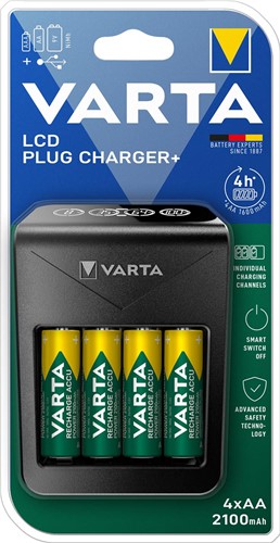 Varta chargeur LCD Plug Charger+, 4 x AA piles inclus, sous blister
