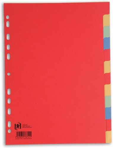 OXFORD intercalaires, format A4, en carton, non imprimé, 11 trous, couleurs assorties, 12 onglets