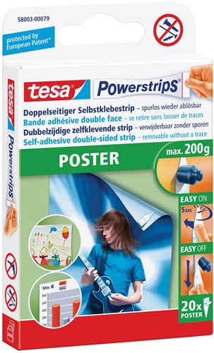 Tesa Powerstrips Poster, draagkracht 200 g, blister van 20 stuks 20 Stuk