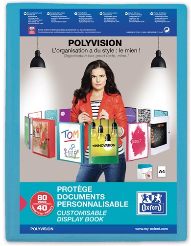 OXFORD Polyvision protège documents personnalisable, format A4, en PP, 40 pochettes, bleu 1 Stuk